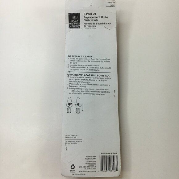 Home Accents Holiday 8 Pack C9 Replacement Clear Bulbs 7W Vintage Christmas Deco - Picture 2 of 2